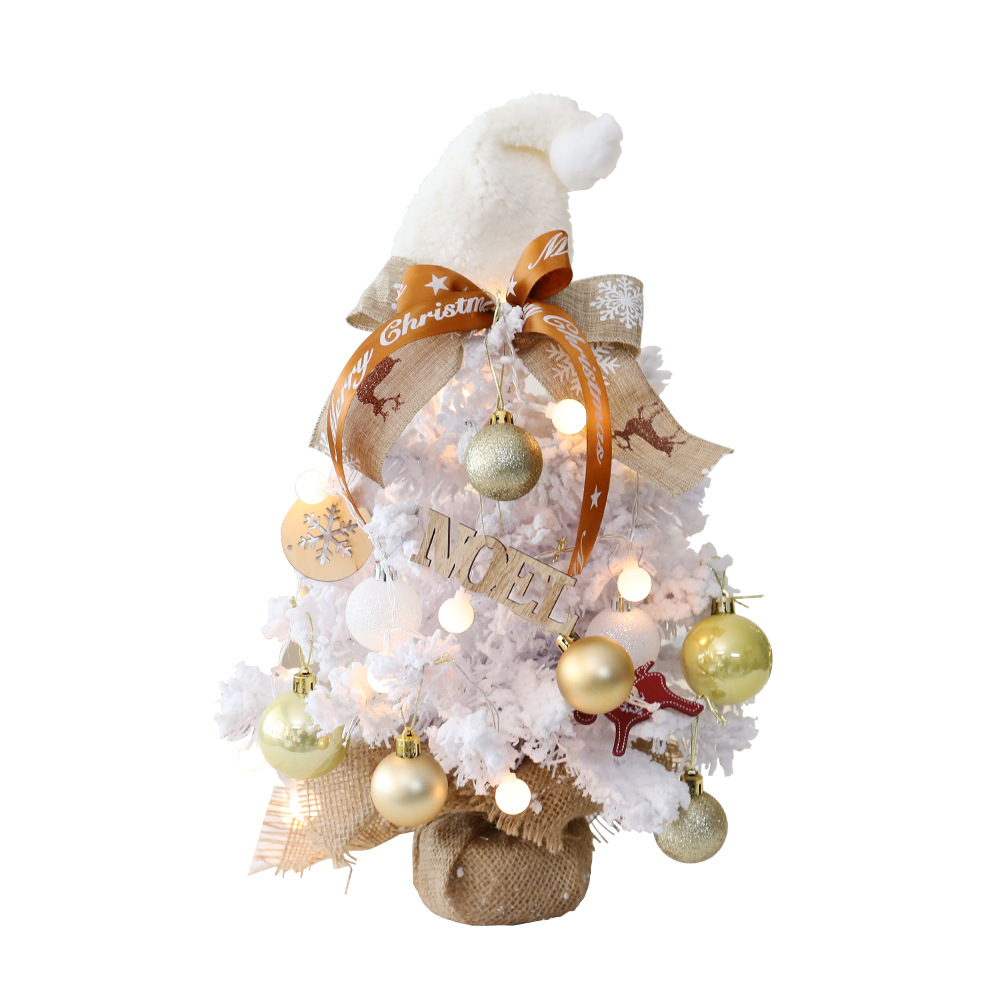 Mini Árbol de Navidad de Terciopelo Nuevo, Transfronterizo, Blanco, Decoración Navideña, Árbol con Luces LED Blancas, Adornos Navideños