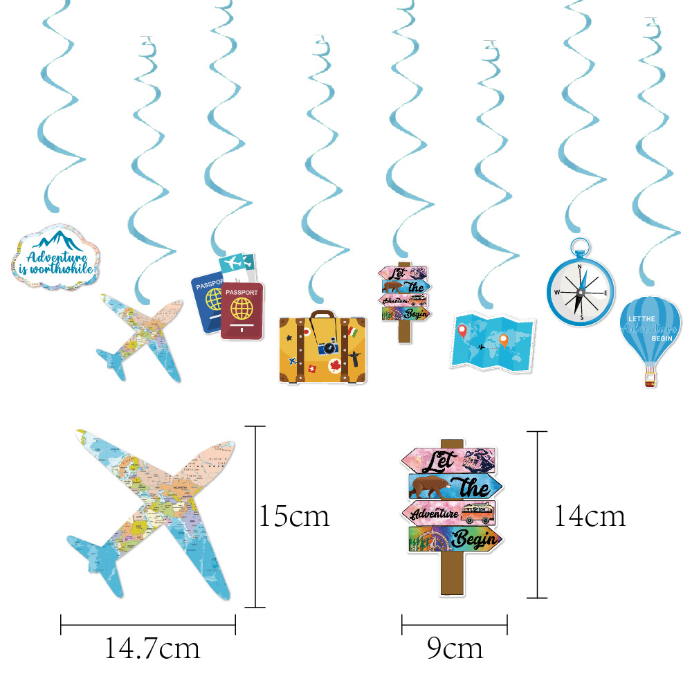 Tema de viaje global transfronterizo fiesta de graduación de jubilación tire de la bandera colgante espiral Tarjeta de pastel inserción decoración suministros