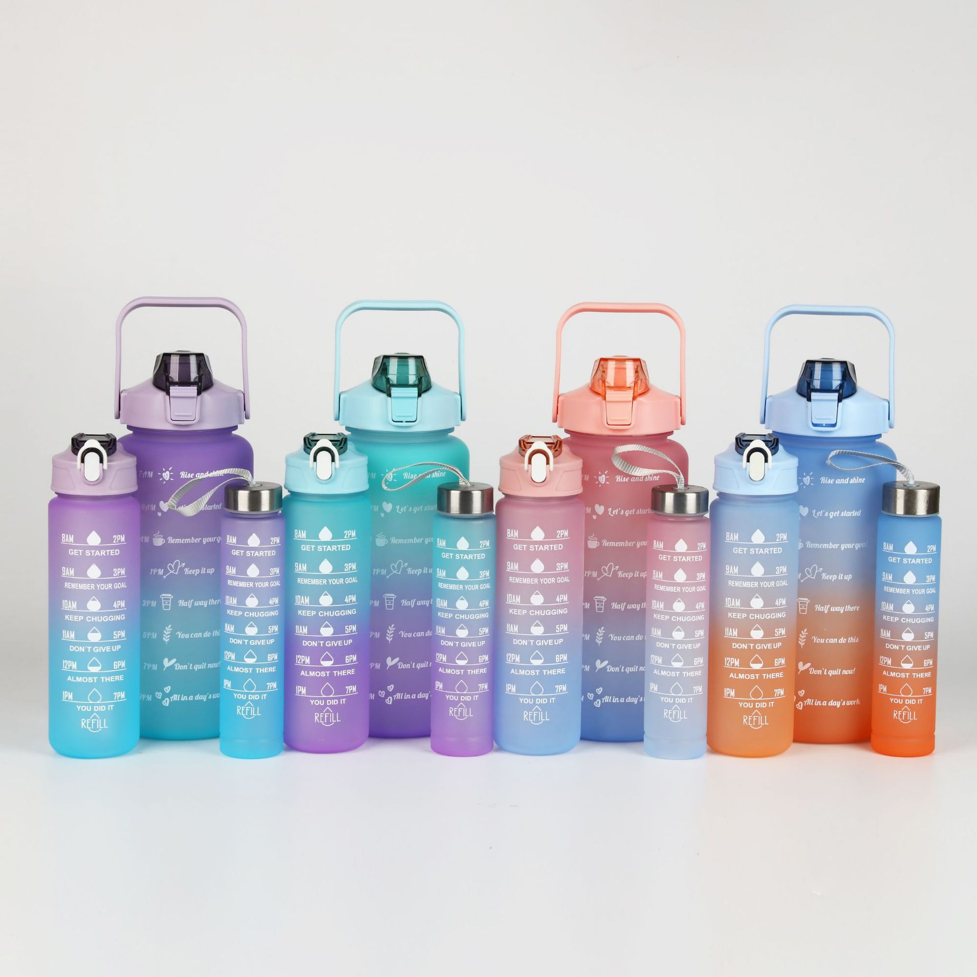 Transfronterizo grande y pequeño conjunto de tazas y tazas de comercio exterior caliente nuevo gradiente de color 2L hervidor de agua de paja de plástico Taza portátil