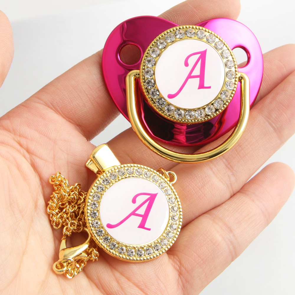 New cross-border 26 letters rose red baby pacifier diamond play mouth baby products hot sale