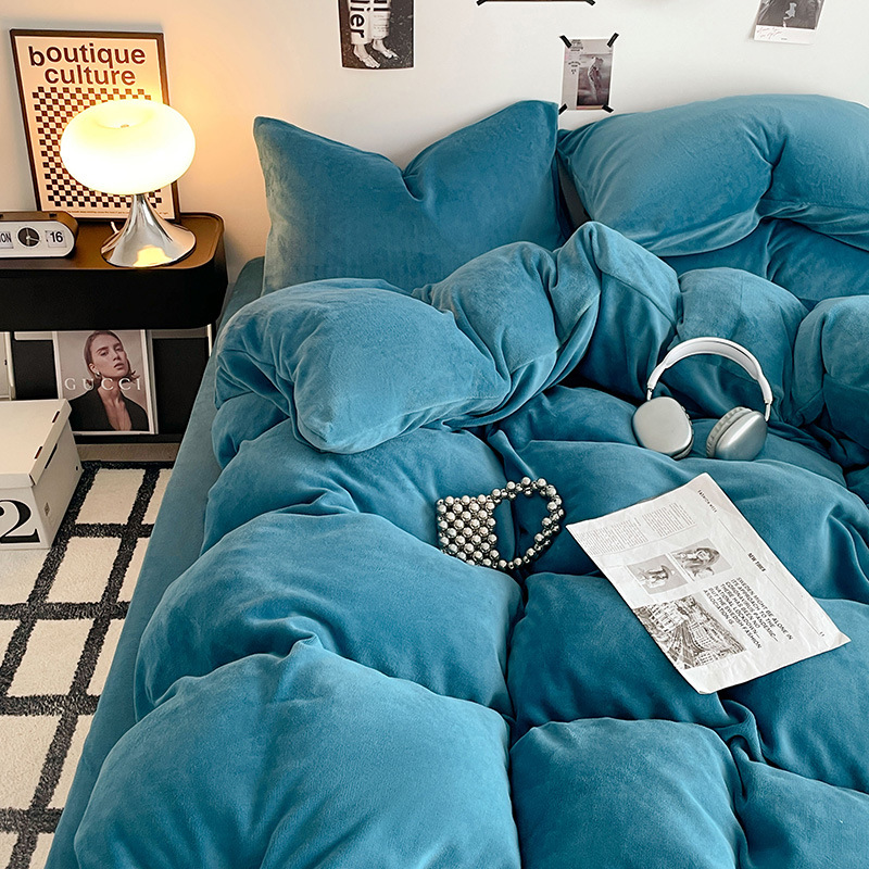 ミルクパイル4点セットA類母子級サンゴパイル布団カバー純色シーツ保温寮3点セットベッド笠金