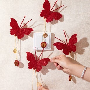 Wedding Decoration New House Bedroom Living Room Supplies Wedding Wedding Word Sticker Butterfly Pendant Switch Sticker Wedding Room Hanging Decoration Arrangement