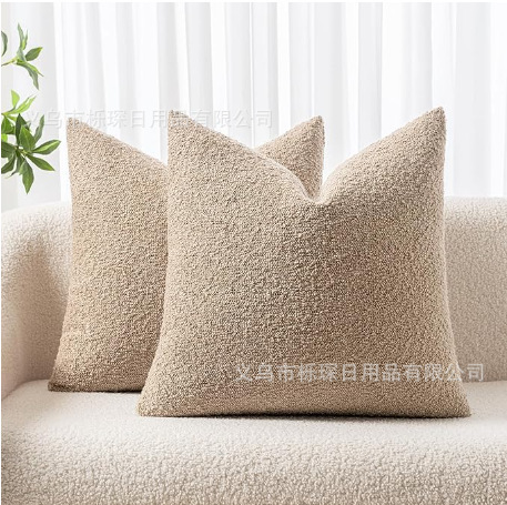 跨境专供抱枕套现代简约加厚羊羔毛泰迪麻颗粒纯色靠垫厂家批发|undefined