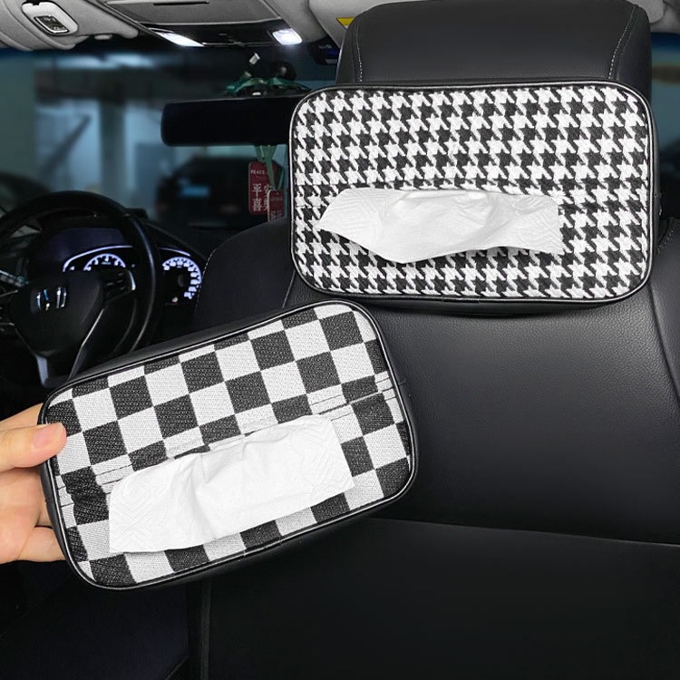 車載紙巾盒抽座椅多功能掛式皮革創意歐式千鳥格紙巾盒批發
