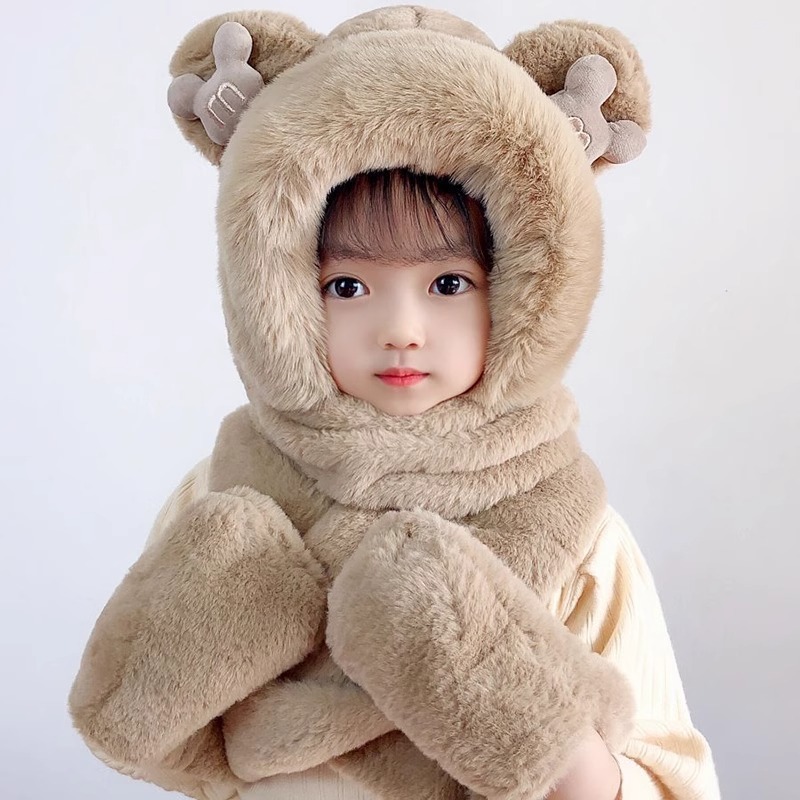 毛绒帽子女冬季围巾一体保暖加绒骑车围脖可爱防寒保暖护耳帽子|undefined