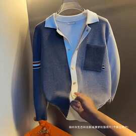 轻奢针织衫外套新款时尚2025潮流休闲翻领痞帅风男士百搭毛衣开衫