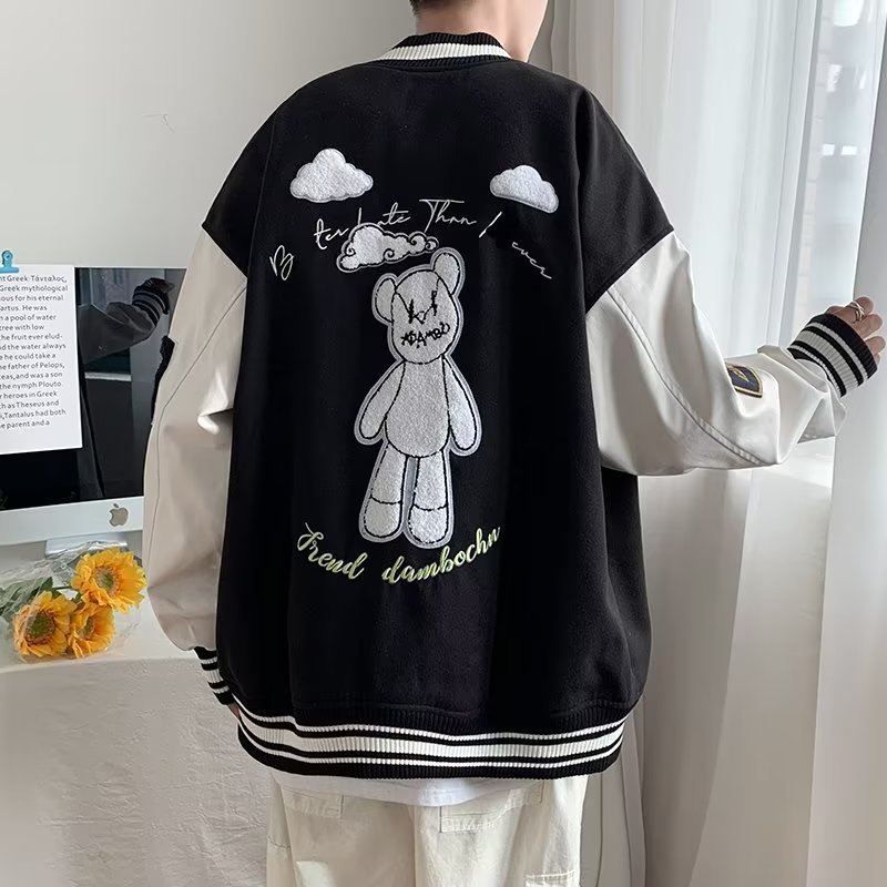 Men's Leather Sleeve Baseball Jacket Retro Casual Style_voghion.com