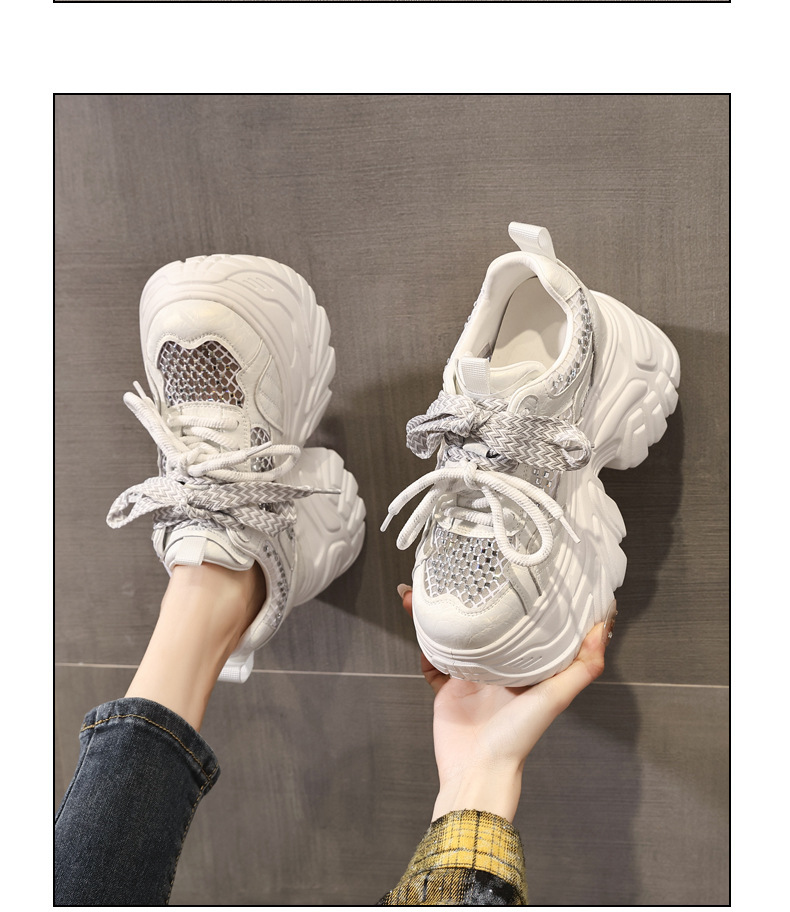 Giày sneaker nữ đế dày tăng chiều cao phong cách thể thao mùa hè — màu hồng chi tiết 12