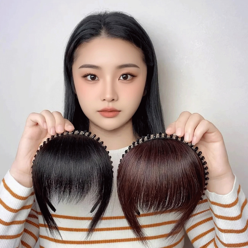 Hairband with Integrated Bangs for Middle-Aged Women, Faux Real Hair, Faux Diamond Hairband, Women's Front Hairline to Cover White Hair, Wispy Bangs, Fake Hairpiece Hairband with Integrated Bangs for Middle-Aged Women, Faux Real Hair, Faux Diamond Hairband, Women's Front Hairline to Cover White Hair, Wispy Bangs, Fake Hairpiece