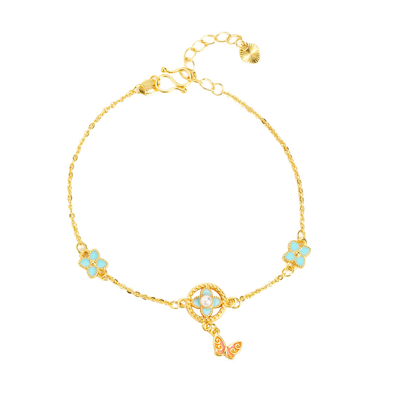 Viejo oro de oro de Vietnam dulce polifacético mariposa de cuatro hojas pulsera de flores para mujeres simple ligera de lujo estilo de alta calidad joyas de suministro
