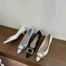 韩版气质通勤单鞋浅口工作鞋一脚蹬细跟高跟鞋2025早春新款女鞋