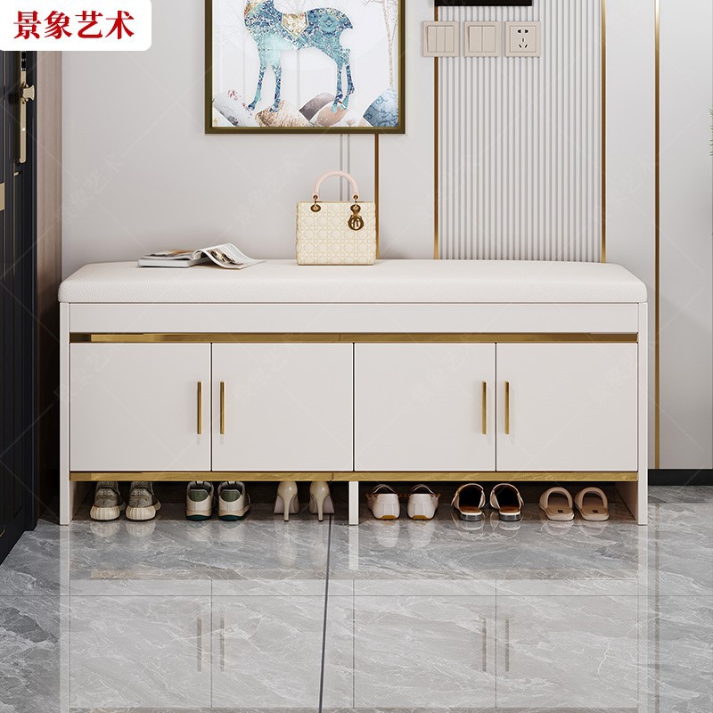 Taburete de cambio de zapatos moderno de lujo ligero de alto nivel en el porche de almacenamiento integrado taburete de zapatos doméstico para sentarse bajo gabinete de zapatos