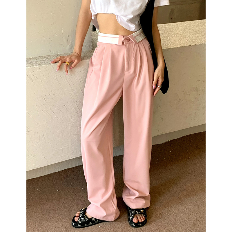 Rainbo Pink suit Paige Wide leg pants Drape 2022 new pattern leisure time Easy Straight pants trousers