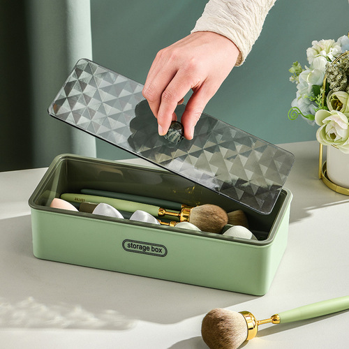 Makeup brush storage box rectangular transparent dustproof with lid vanity desk dormitory beauty egg brow pen embroidery tool box