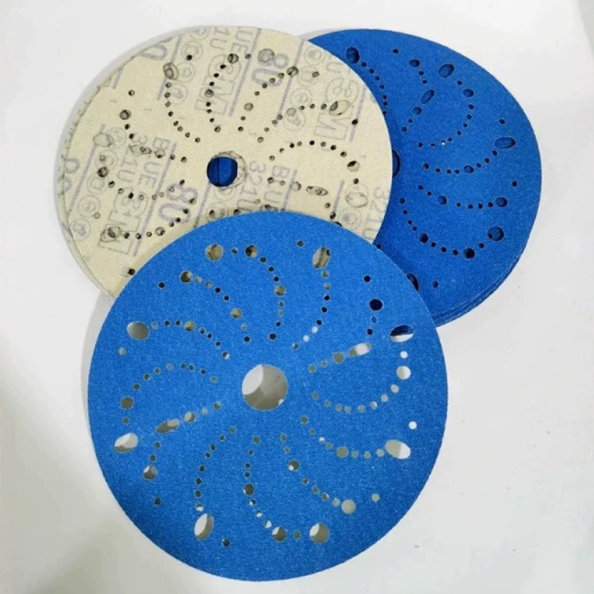 3M6寸 321U 干磨砂纸蓝锋锐旋风多孔砂纸片圆形自粘打磨背绒片