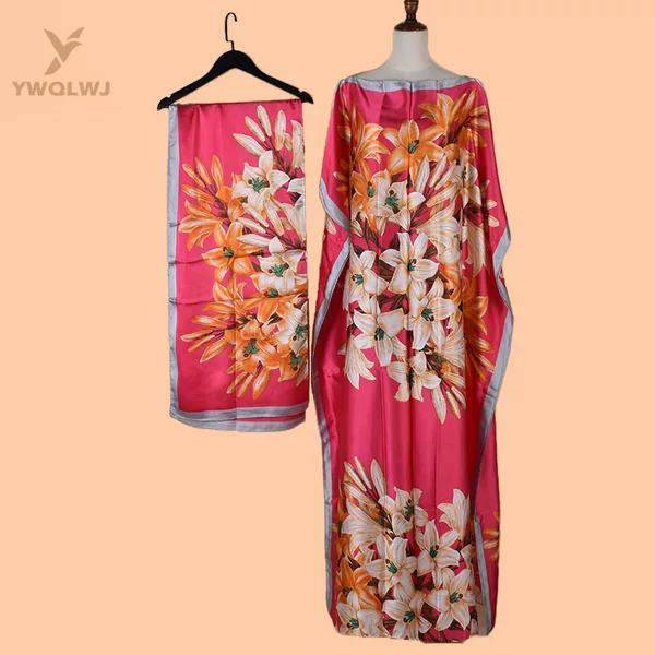 New Style Women's Satin Chiffon Printed Long Shawl for Vacation and Travel, Beach Shawl, Source Factory Wholesale