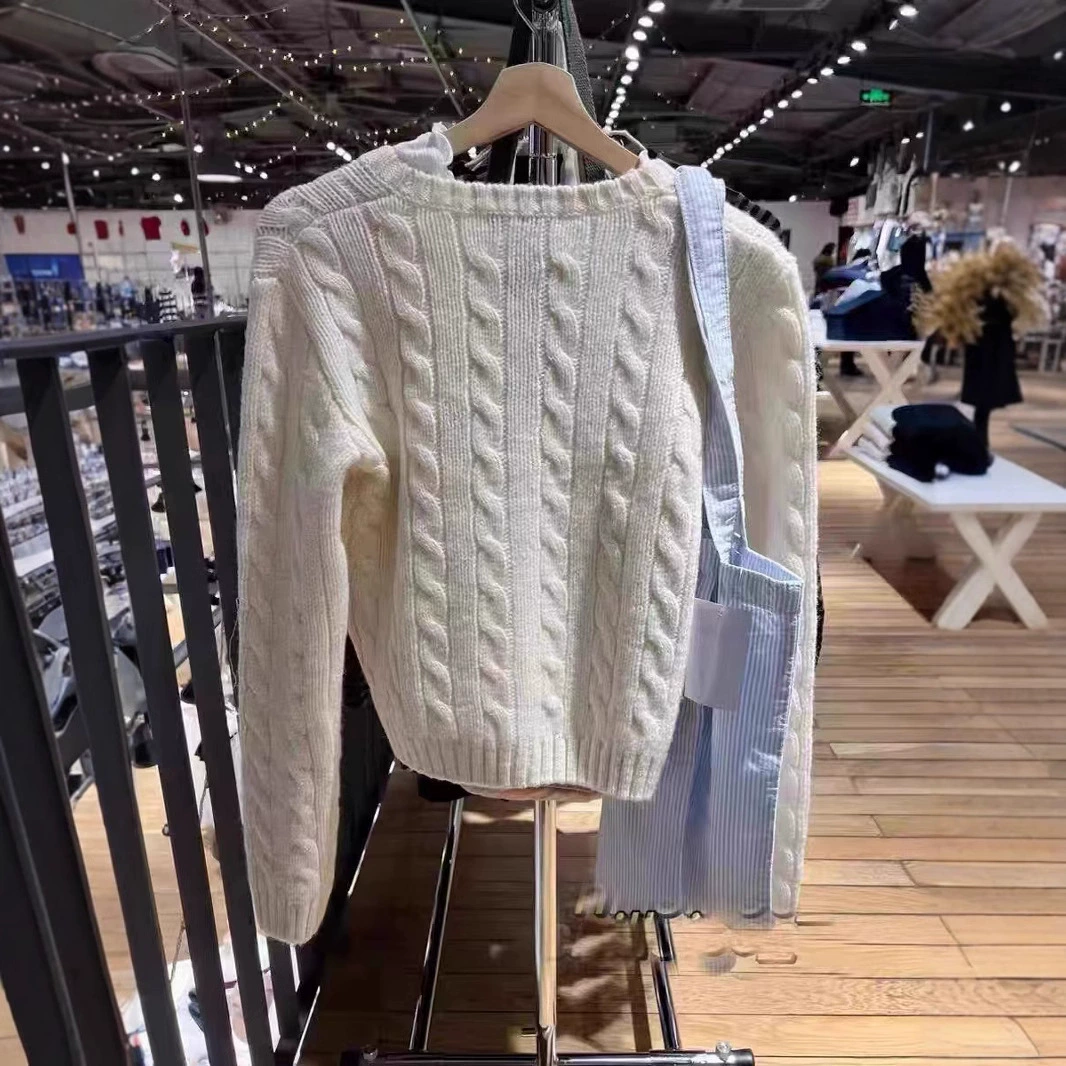 Кардиган женский круглый воротник короткий свитер-жакет, твидовая вязка, one size
