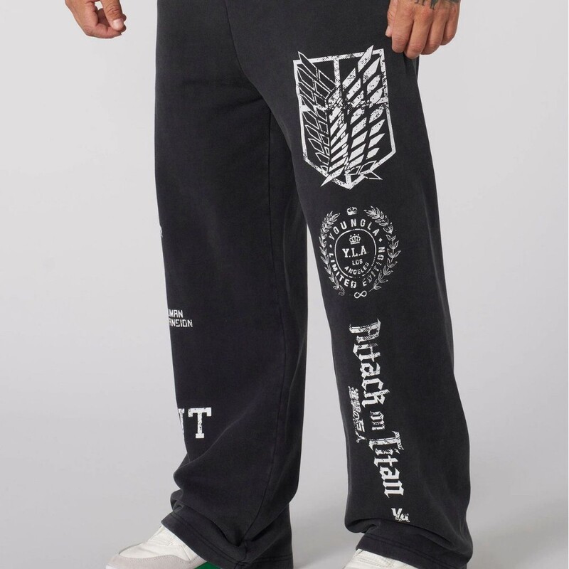 American Youngla Co-Branded Anime Attack on Titan Jogger Cotton Terry Printed Wide-Leg Pants