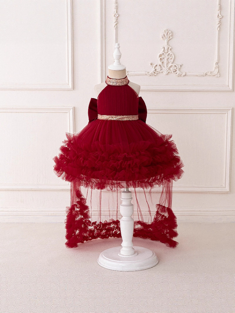 2025 nuevo vestido de cumpleaños de niñas transfronterizas vestido de niñas vestido de princesa colgante vestido de red vestido de vestido de niño