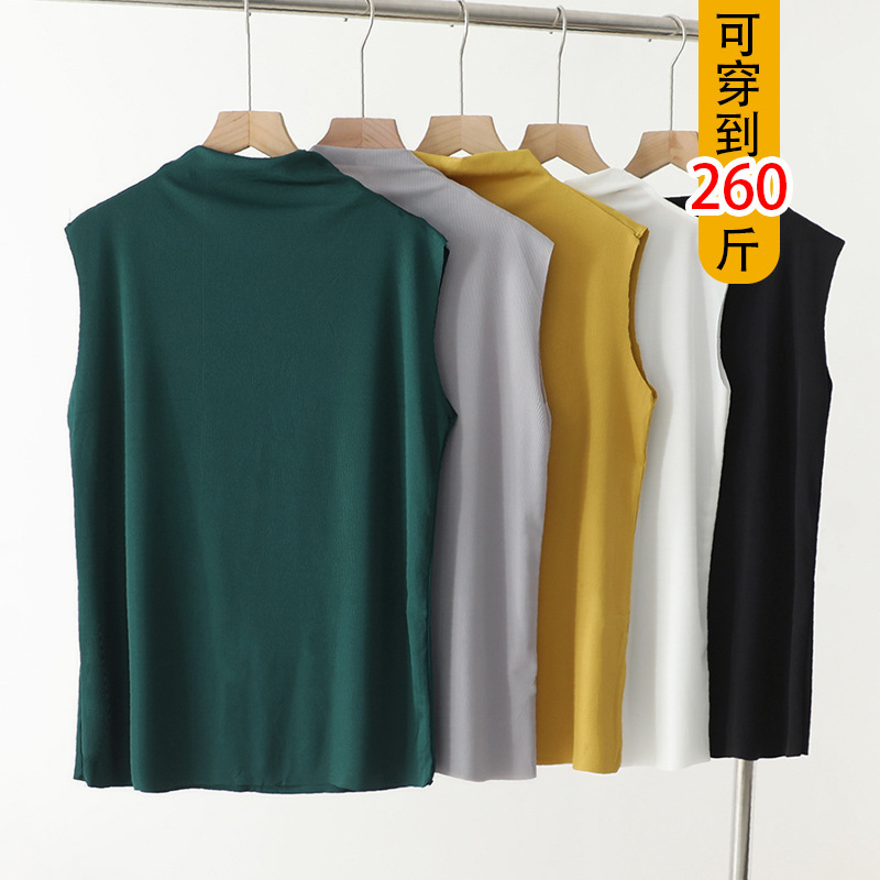 Middle-aged and elderly mothers plus size loose turtleneck vest extra large size fat sister Summer thin bottoming vest Middle-aged and elderly mothers plus size loose turtleneck vest extra large size fat sister Summer thin bottoming vest