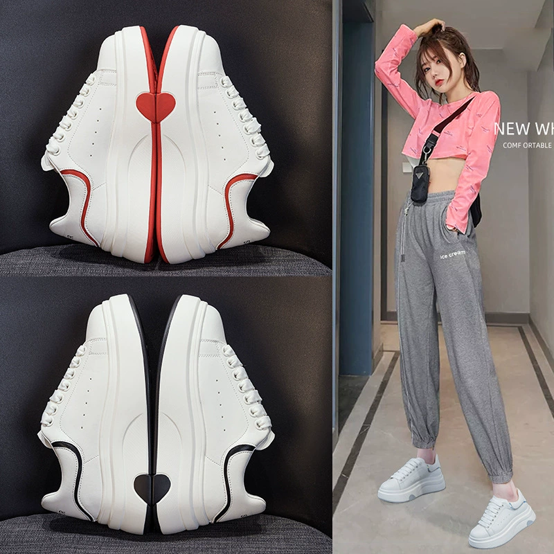 Модная толстая подошва маленькая белая обувь женская весна 2025 новый стиль дизайн увеличивает функциональность Спортивные повседневные дикие женские туфли