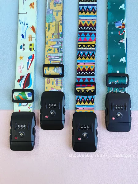 Customs-Locked Heat Transfer Luggage Straps in Stock, One-Piece Dropshipping, Direct Sales from the Manufacturer, Outdoor Travel Trolley Case Explosion-Proof Straps