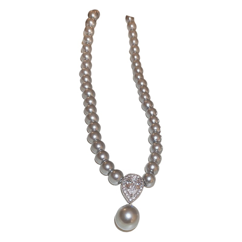 Shijia perla ZIRCON colgante gota de agua collar retro versátil luz lujo suéter cadena elegante alto sentido joyería simple