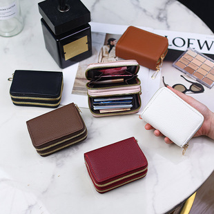 New Double-Layer Zipper Accordion Card Holder Solid Color Short Wallet Fashionable Simple Women's Wallet Multi-Functional Coin Purse