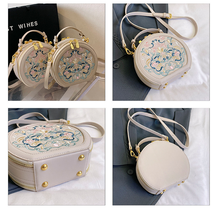 Women's Small Pu Leather Solid Color Ethnic Style Round Zipper Crossbody Bag display picture 2
