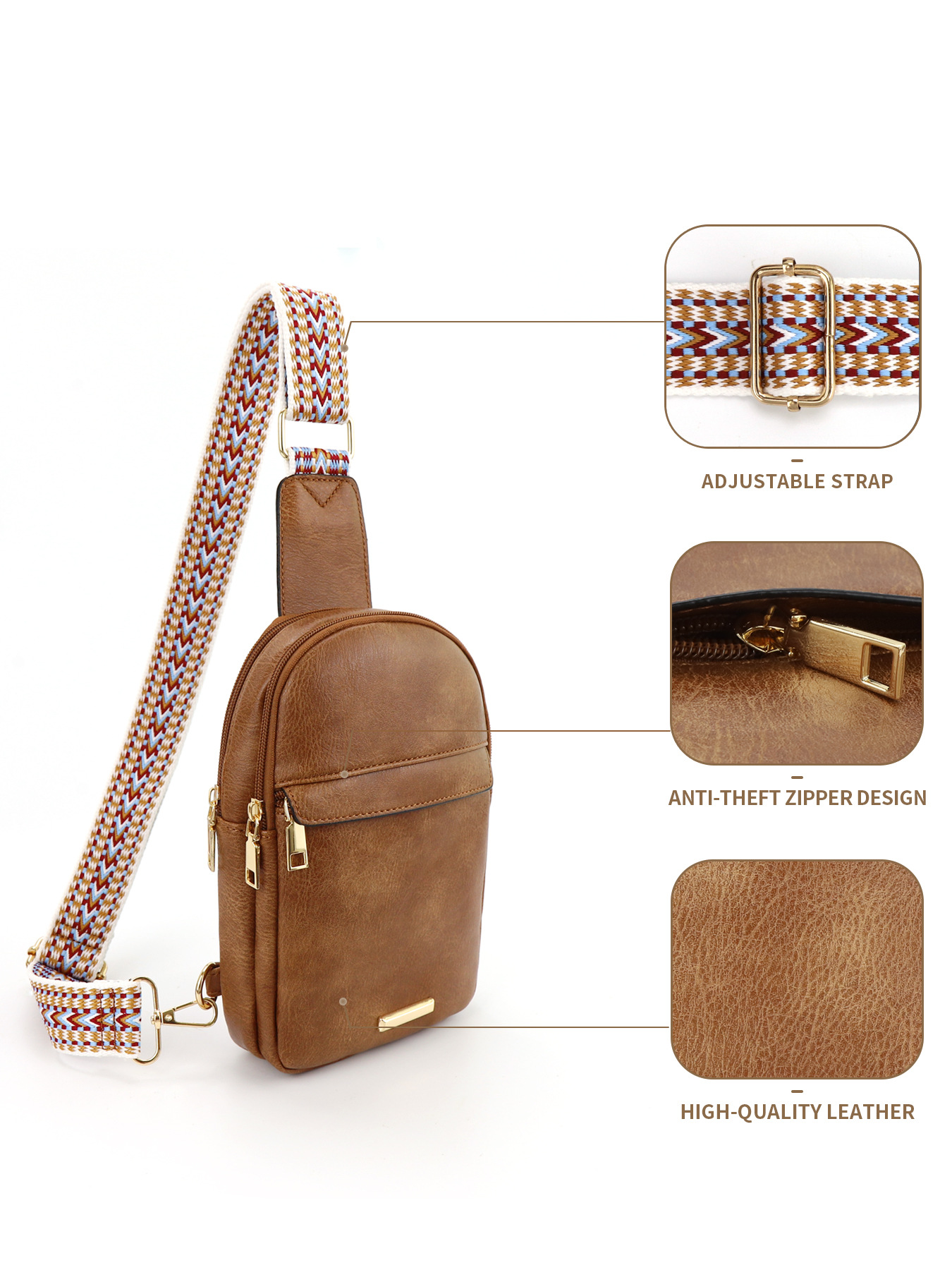 259g Weight Polyester Lining Material Zipper Closure Type Sling Strap Strap Type Fanny Pack Bags Type Daily Occasion Pu Leather Material Color Block Pattern All Seasons Season Unisex Gender Vintage Style Style Oval Shape Unisex Vintage Style Color Block Pu Leather Waist Bags 10