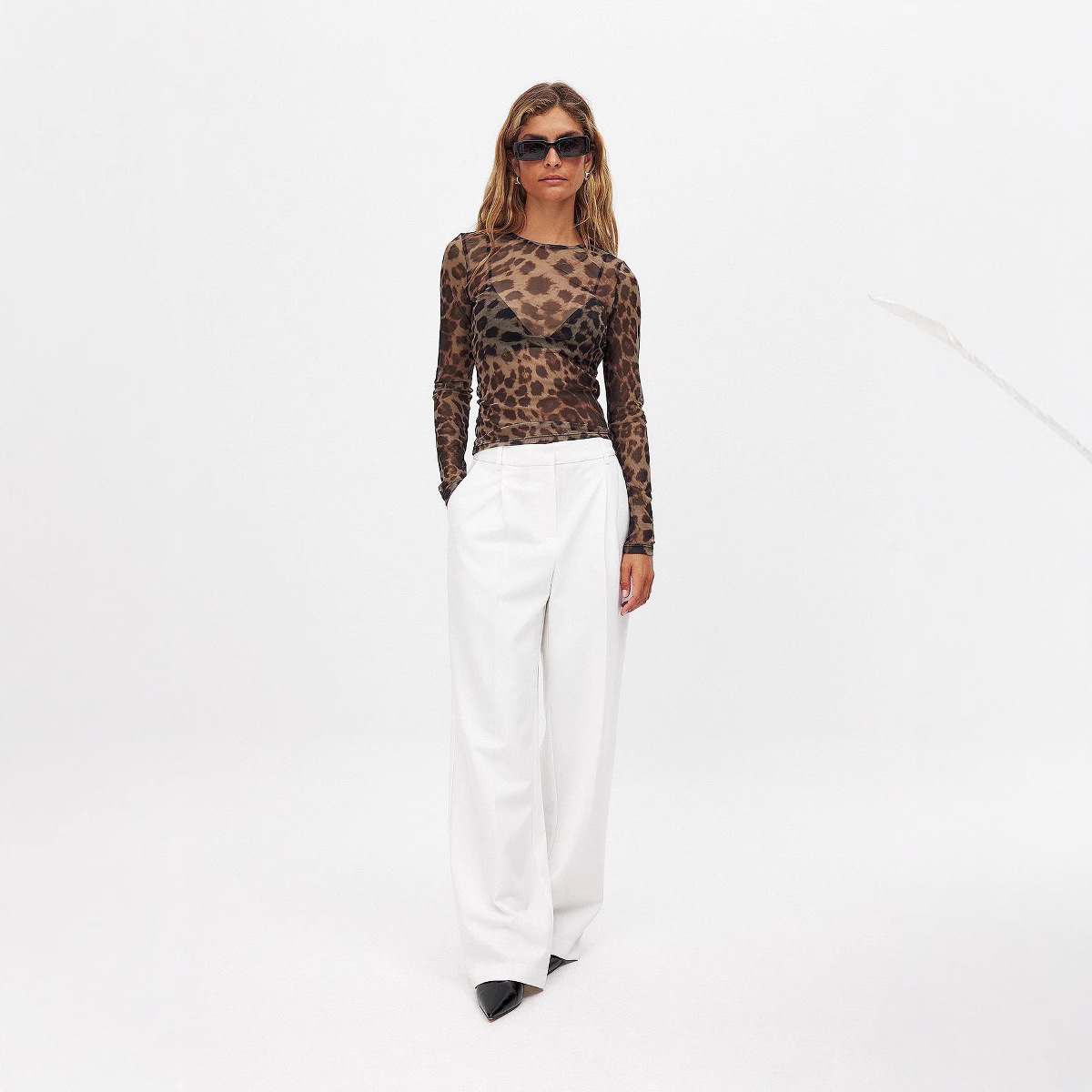 S32279 European and American Cross-border New Product Amazon Women's Sexy Leopard Mesh Printed Tight Clothes T-shirt Top Women