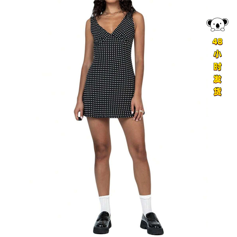 I 36903 Polka Dot V-neck Dress Polka Dot V-neck High-Waisted Dress