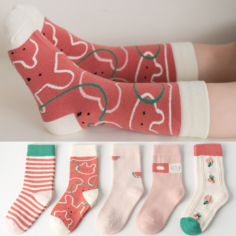 【5 Pairs for Dropshipping】Six-Fingered Mouse Children's Socks, Autumn and Winter Thick Premium Combed Cotton Cartoon Extended Length Boys' Socks