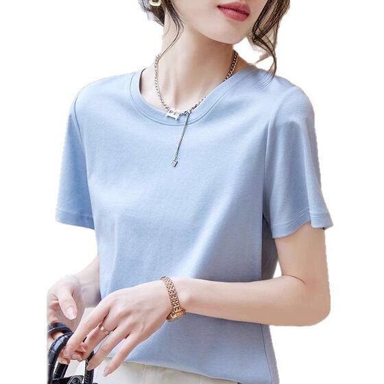 Mulberry Silk High-end Short-sleeved T-shirt Women's 2025 New Solid Color mercerized Cotton Loose Half-sleeved T-shirt Top for Summer
