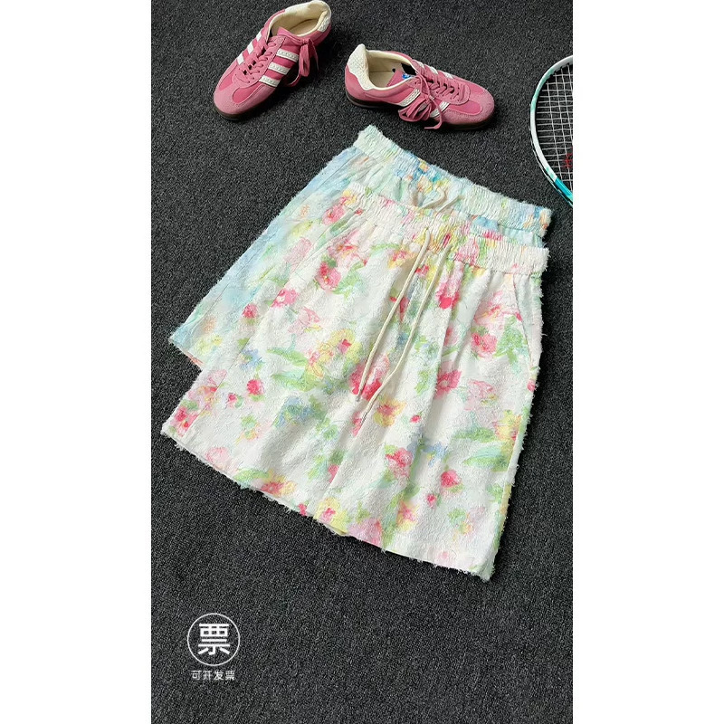 Summer Thin Jacquard Fringe Casual Shorts with American Retro Texture, Hawaiian Style Loose Sports Shorts