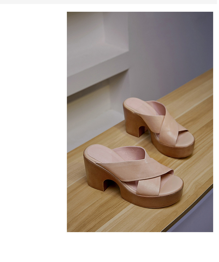 Sandal cao gót nữ hở mũi quai chéo đế xuồng gót 9 cm — màu be, màu nâu chi tiết 16