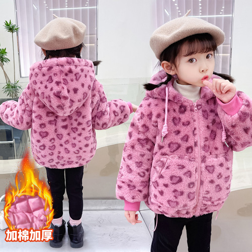 Girls' Autumn/Winter 2025 New Arrival: Stylish Furry Sweater with Cotton Padded Design for Baby Girls—Children's Leopard-Print Warm Winter Outfit