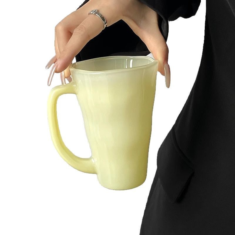 Ins風玉黄波紋取っ手付きグラス女性高颜値家庭用個性コーヒーカップジュースカップ|undefined