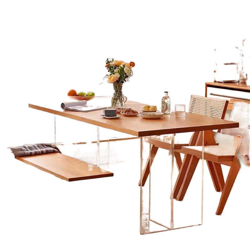 Mesa de comedor de madera maciza nórdica para el hogar pequeño apartamento acrílico levitado banco de trabajo de tira larga estudio escritorio de computadora simple contra la pared