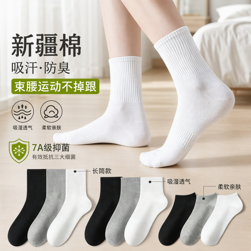 Cotton antibacterial breathable white summer thin knee socks