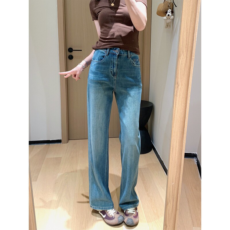 Black Label Smile Denim! Cloud Swirl Soft Feel Four-Way Stretch Embroidered Straight-Leg Pants Autumn Wide-Leg Jeans