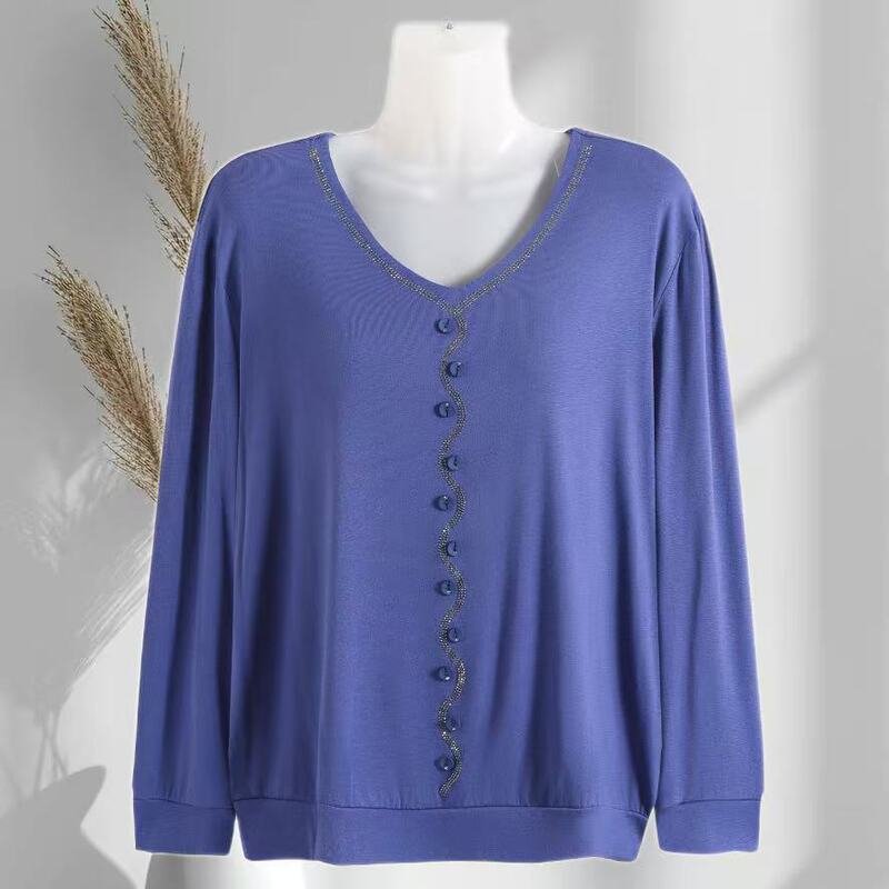 Mom's New Modal Long-Sleeved Shirt for Middle-Aged and Elderly Women Spring & Fall Large Size Loose Round Neck Fashion Pure Color Top Mom's New Modal Long-Sleeved Shirt for Middle-Aged and Elderly Women Spring & Fall Large Size Loose Round Neck Fashion Pure Color Top