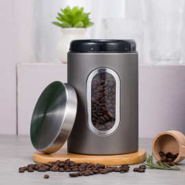 跨境银灰可视窗储存罐单个装收纳咖啡豆糖茶叶食品级不锈钢密封罐