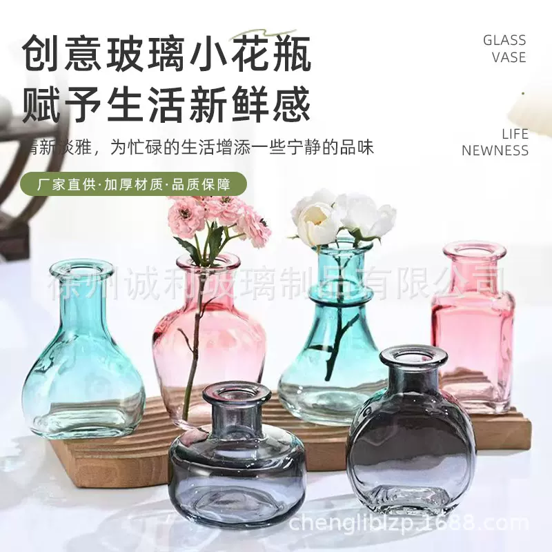 小口径玻璃花瓶ins风创意桌面装饰摆件客厅水养插花水培植物容器