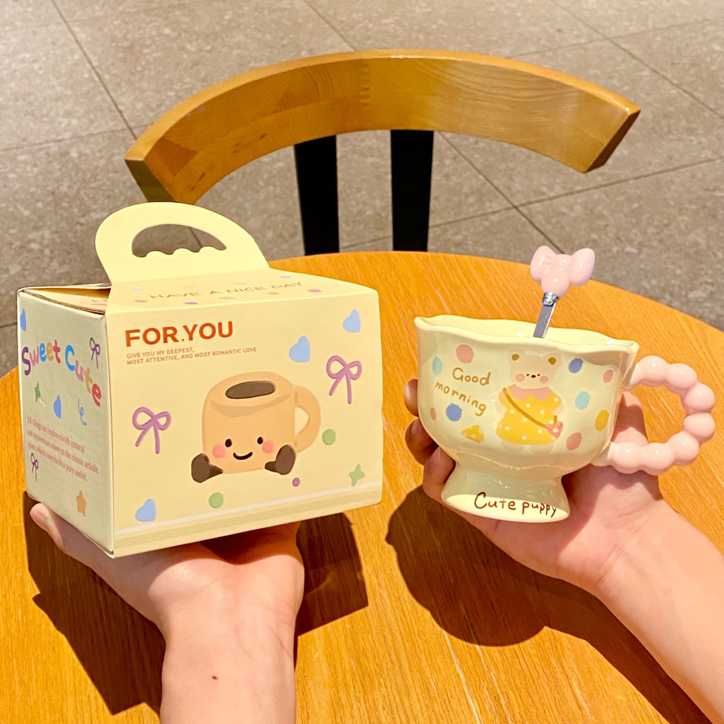 Cute bear cup + exclusive spoon + exclusive gift box / 401-500ml