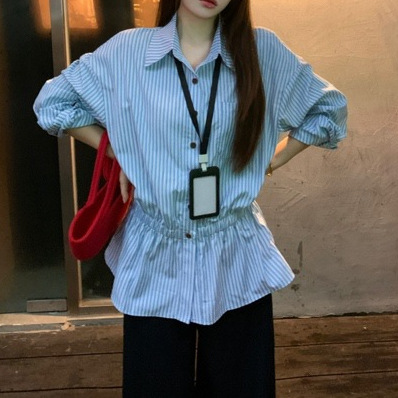 2025早秋条纹宽松版型收腰松紧腰衬衫女 Y3339 Y3233