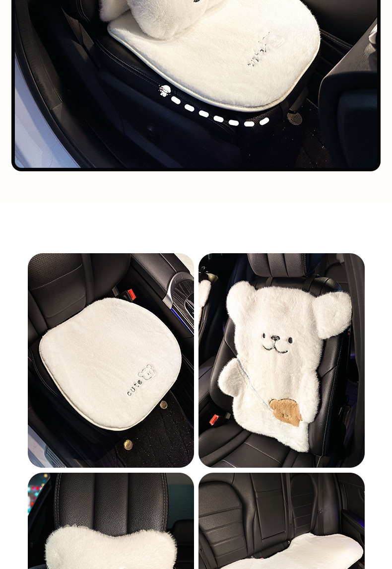 Car Seat Cushion Winter Plush Cartoon Cute Bear Fleece-Lined Thickeneded High-End Rear Single-Piece Seat Cover for Girls