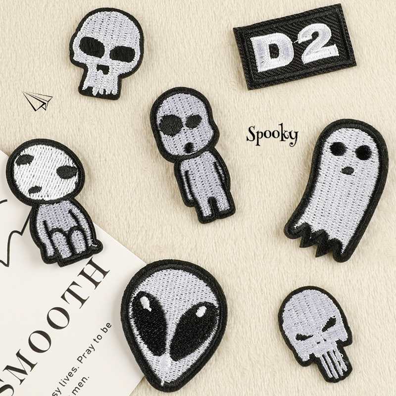 跨境temu热卖绣花标刺绣贴朋克风幽灵patch服装辅料DIY刺绣布贴