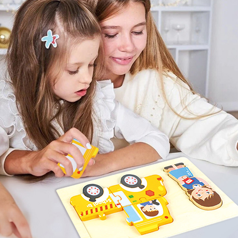 Puzzles tridimensionales de madera para niños seis bebés de tráfico vocacional iluminación cognitiva puzzle juguetes de madera al por mayor
