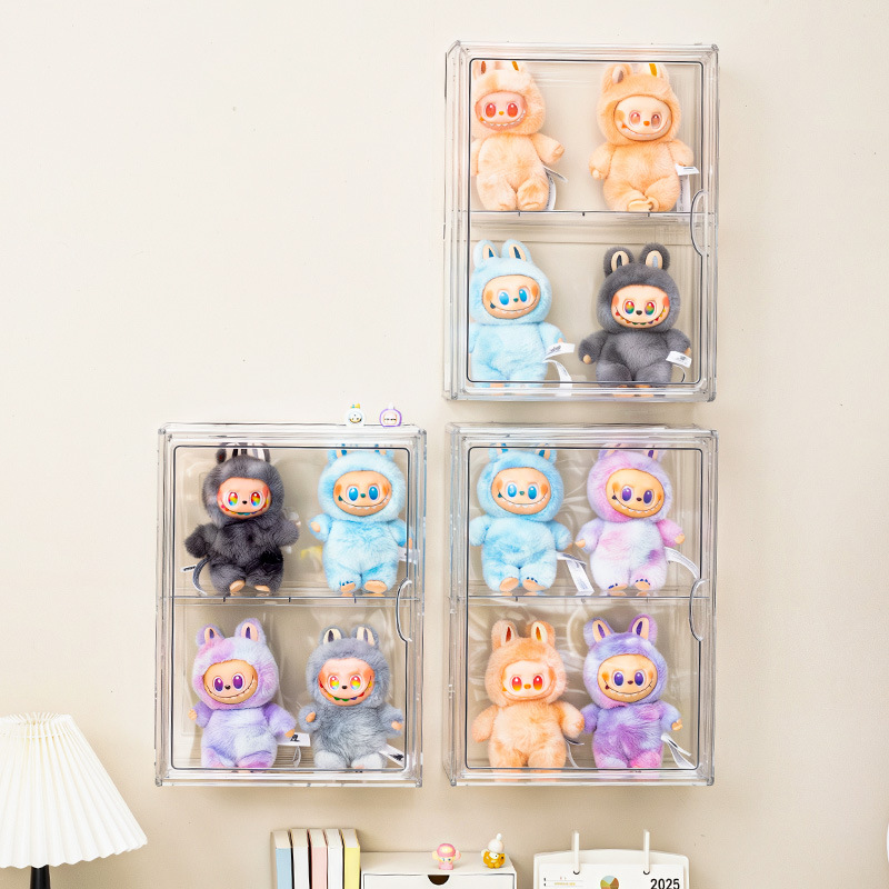壁挂式手办盲盒收纳展示盒架防尘泡泡玛特拉布布透明磁吸展示柜